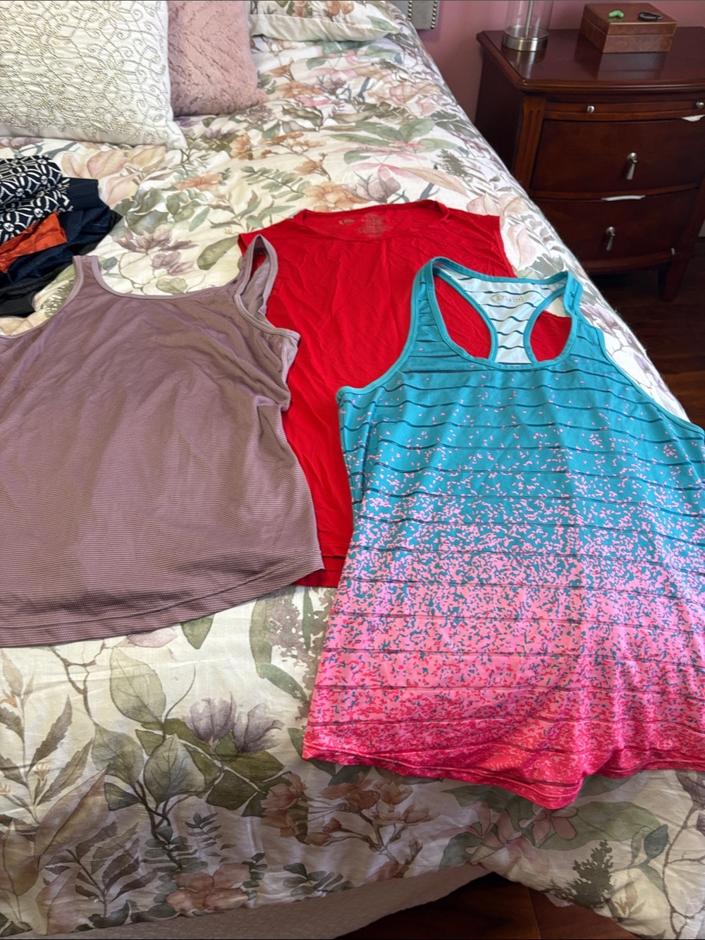 ZYIA Teal to Pink Ombre Racerback Tank with Red and Mauve Layering Tops